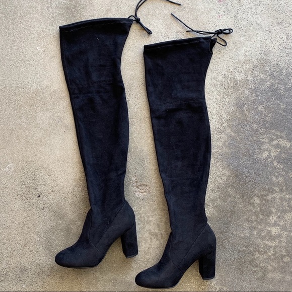 Restock! Soda Black Suede Over The Knee Heel Boots - Picture 7 of 8
